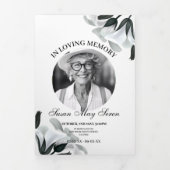 Obituary Viering Leven Foto Zwart Wit Lelie Drieluik Uitnodiging (Cover)