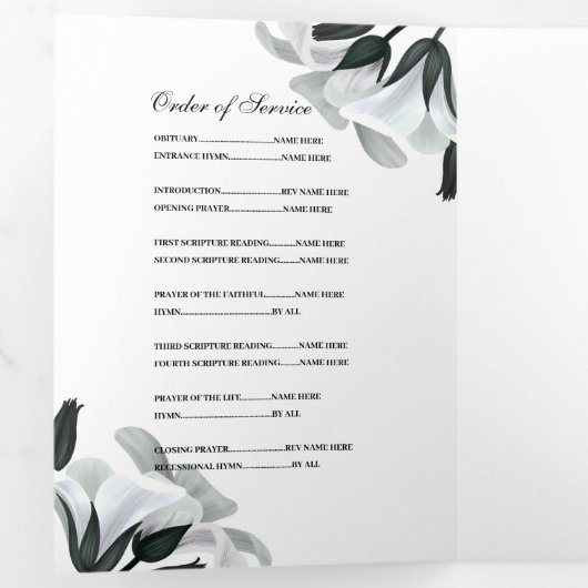 Obituary Viering Leven Foto Zwart Wit Lelie Drieluik Uitnodiging (Binnenzijde eerst)