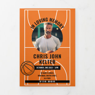Obituary Viering van het leven Foto Basketbal Drieluik Uitnodiging