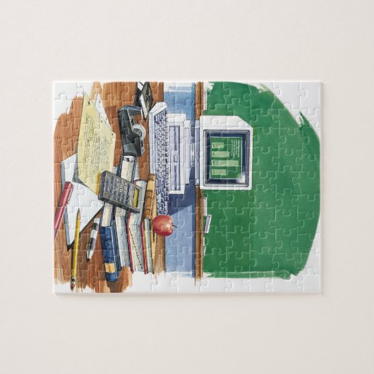 Objecten op het bureau van de leerkrachten Kleur Legpuzzel (Horizontaal)