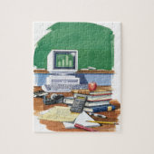 Objecten op het bureau van de leerkrachten Kleur Legpuzzel (Verticaal)