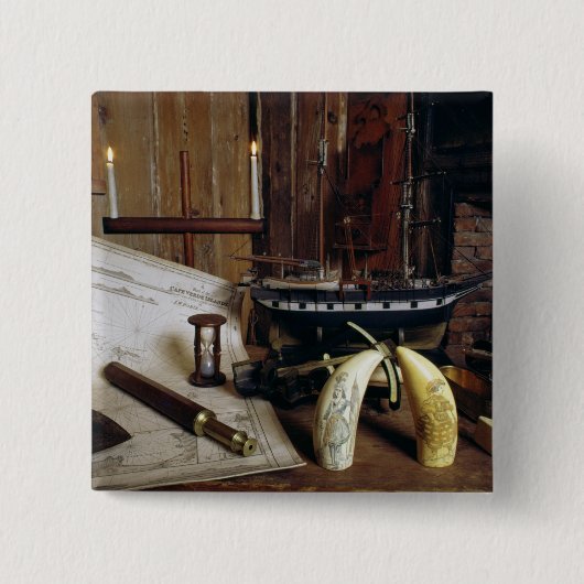 Objecten van een Kapitein uit de negentiende eeuw Vierkante Button 5,1 Cm (Voorkant)