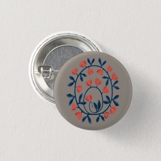 objet_17_a zwaan in bloemen ronde button 3,2 cm (Voorkant /achterkant)