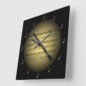Oboe 3-D Gold Wereldbol ~ Blad Music ~ Black BG ~  Vierkante Klok (Hoek)