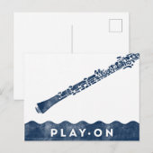 Oboe Briefkaart -  marineblauw blauw wit (Voorkant / Achterkant)