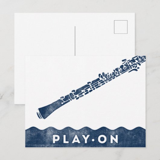 Oboe Briefkaart -  marineblauw blauw wit (Voorkant / Achterkant)