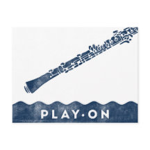 Oboe Briefkaart -  marineblauw blauw wit