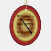 Oboe ~ Datablad Music ~ Red/Green/Gold ~ Kerst~ Keramisch Ornament (Rechts)