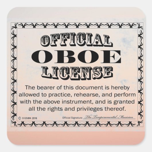 Oboe License Square Sticker (Voorkant)