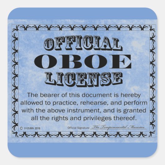 Oboe License Square Sticker (Voorkant)