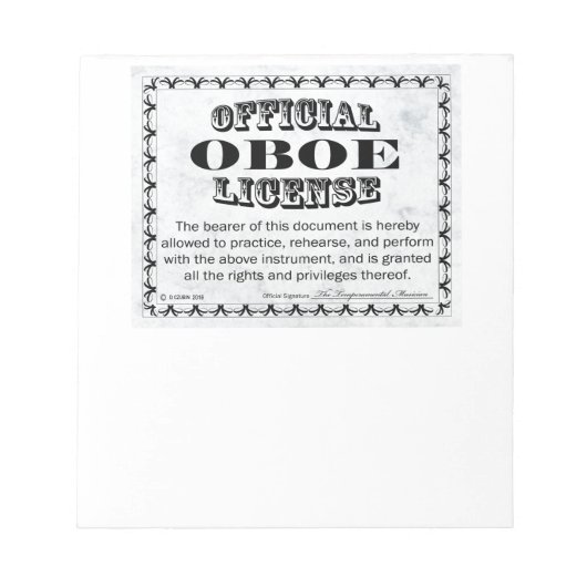 Oboe-licentie Notitieblok (Voorkant)