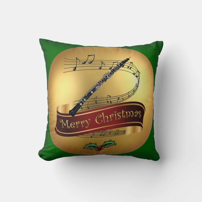 Oboe ~ Merry Kerstmis en Musical Scroll ~ Kussen (Voorkant)
