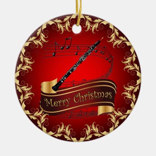 Oboe ~ Musical Scroll ~ Merry Kerst~ * ~ Keramisch Ornament (Voorkant)