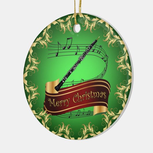 Oboe ~ Musical Scroll ~ Merry Kerst~ * ~ Keramisch Ornament (Links)