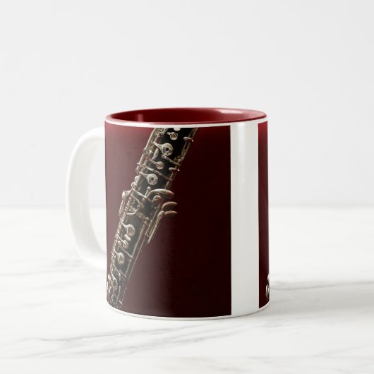 Oboe muziekinstrument tweekleurige koffiemok (Voorkant links)