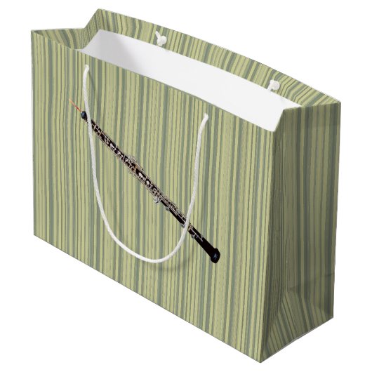 Oboe op fijne groene verticale strepen large cadeautasje (Achterkant Gekanteld)
