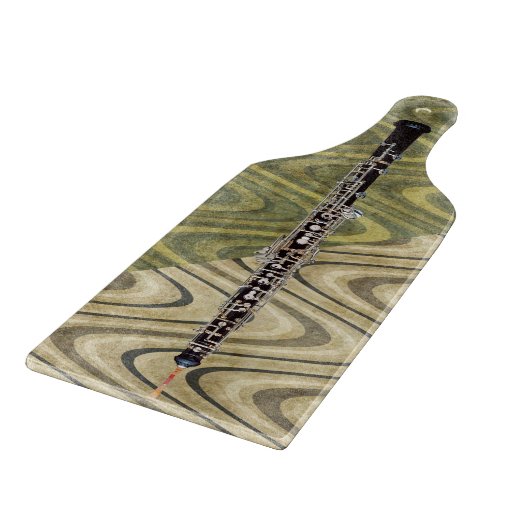 Oboe op Wavy Green Striped Background Snijplank (Hoek)