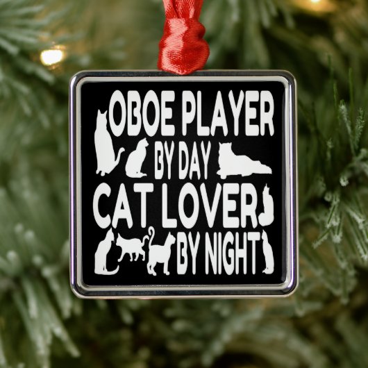 Oboe Player houdt van katten Metalen Ornament (Boom)