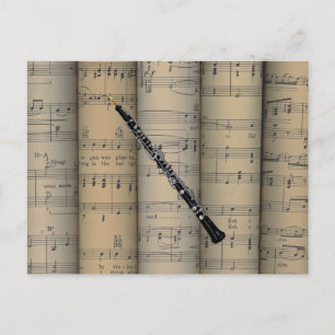 Oboe ~ Rollend blad Muziekachtergrond ~ Musical Briefkaart