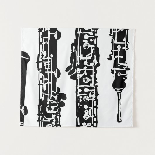 Oboe Tapestry Wall Hangen in zwart-wit Wandkleed (Voorkant (horizontaal))