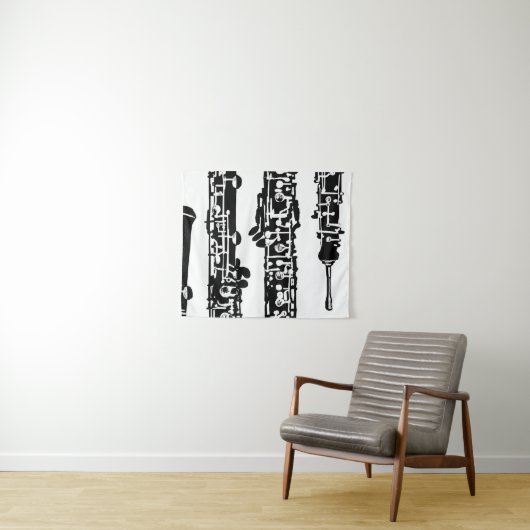 Oboe Tapestry Wall Hangen in zwart-wit Wandkleed (In Situ (horizontaal))