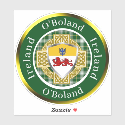 O'Boland Shield & Celtic Cross gepersonaliseerd Sticker (Vel)