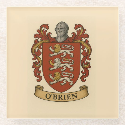 O'Brien Coat of Arms Glass Coaster Glazen Onderzetter (Voorkant)