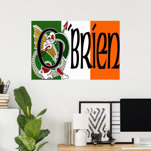 O'Brien Dragon Irish Flag Poster Print (Thuiskantoor)