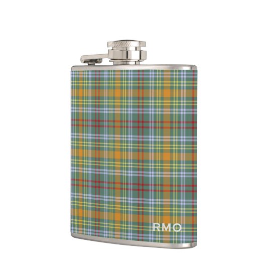 O'Brien Tartan Monogram Groen en Sinaasappel Plaid Heupfles (Links)