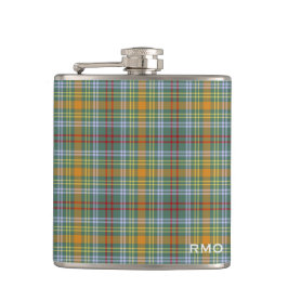 O'Brien Tartan Monogram Groen en Sinaasappel Plaid Heupfles