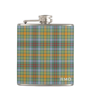 O'Brien Tartan Monogram Groen en Sinaasappel Plaid Heupfles
