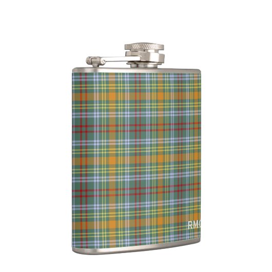 O'Brien Tartan Monogram Groen en Sinaasappel Plaid Heupfles (Rechts)