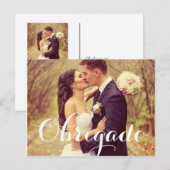 Obrigado Elegant White Script Weduwfoto Briefkaart (Voorkant / Achterkant)