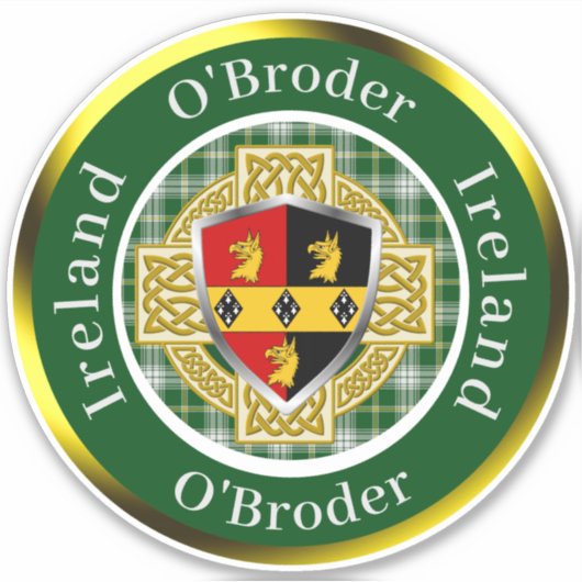 O'Broder Ierse Schild & Keltisch Kruis Persoonlijk Sticker (Voorkant)