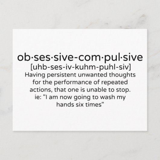 Obsessief-compulsieve persoonlijkheidsdefinitie briefkaart (Voorkant)