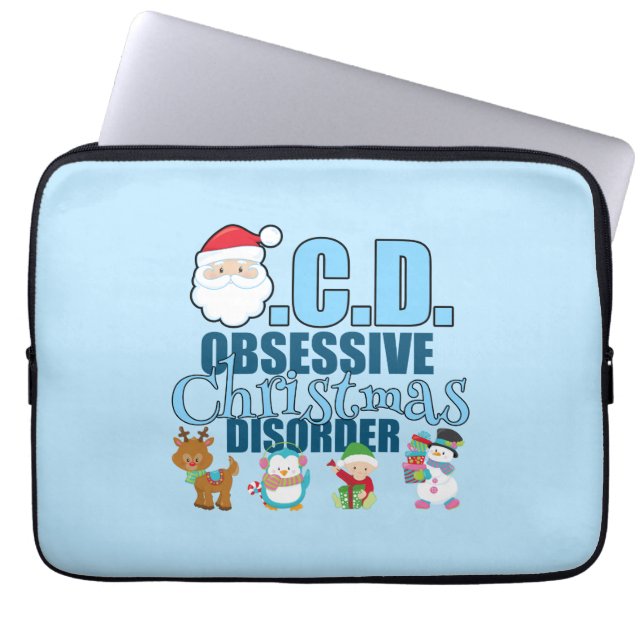 Obsessieve kerstziekte (blauw) laptop sleeve (Voorkant)
