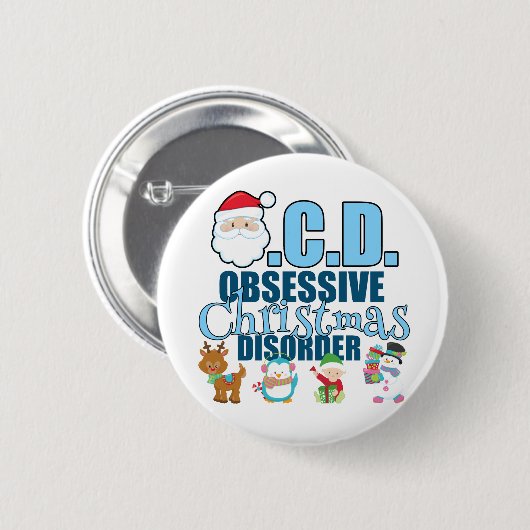Obsessieve kerstziekte (blauw) ronde button 5,7 cm (Voorkant /achterkant)