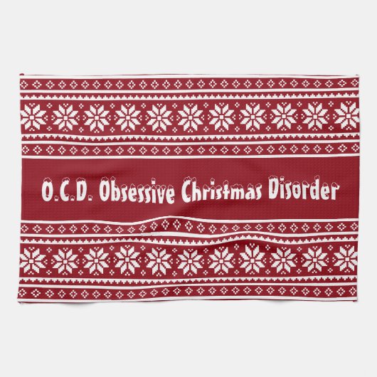 Obsessieve kerstziekte OCD keukenhanddoek (Horizontaal)