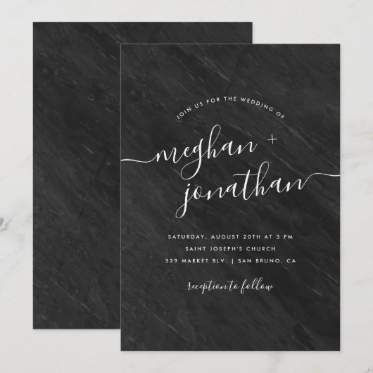 obsidiaan | Black Marble bruiloft uitnodiging (Voorkant / Achterkant)