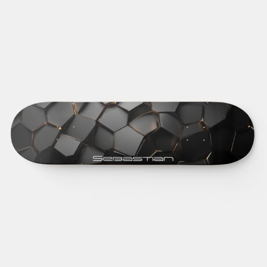 Obsidiaan en goud abstract materiaalontwerp persoonlijk skateboard (Horizontaal)