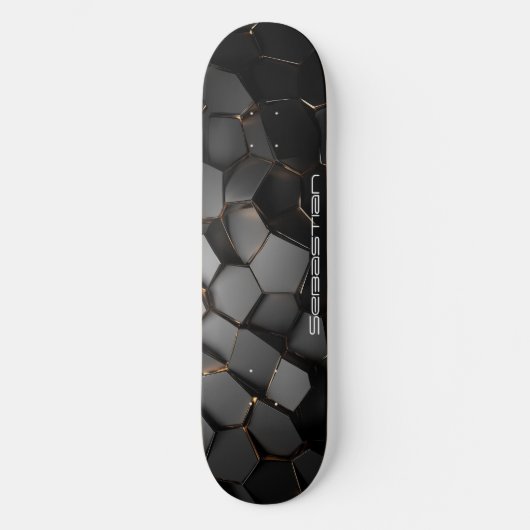 Obsidiaan en goud abstract materiaalontwerp persoonlijk skateboard (Voorkant)