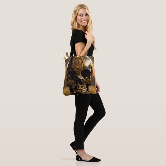 Obsidiaan schedel verguld tote bag (Op model)