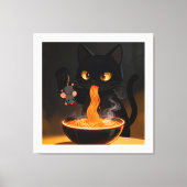 Obsidian Cat & Daring Mouse – Midnight Ramen Feast Canvas Afdruk (Voorkant)