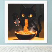 Obsidian Cat & Daring Mouse – Midnight Ramen Feast Canvas Afdruk (Insitu (Houten vloer))