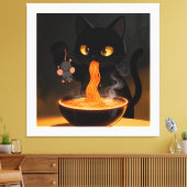 Obsidian Cat & Daring Mouse – Midnight Ramen Feast Canvas Afdruk (Insitu (Woonkamer))