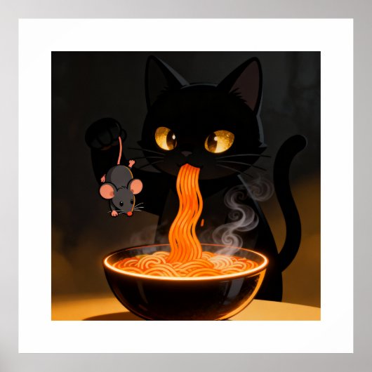 Obsidian Cat & Daring Mouse – Midnight Ramen Feast Poster (Voorkant)