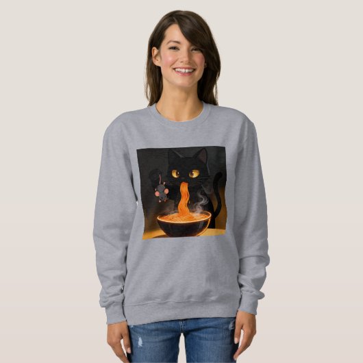 Obsidian Cat & Daring Mouse – Midnight Ramen Feast Trui (Voorkant volledig)