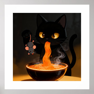 Obsidian Kat & Dappere Muis – Middernacht Ramen Fe Poster