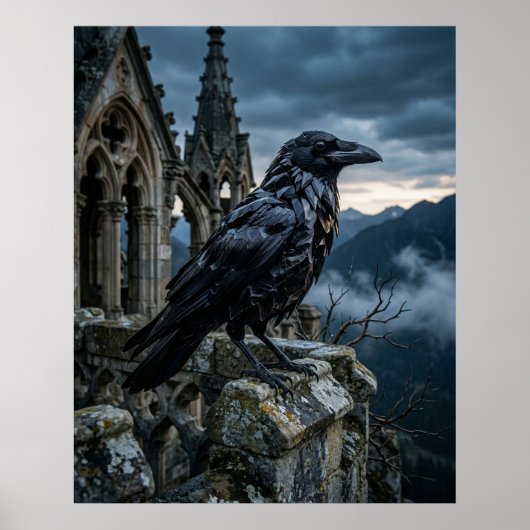 Obsidian Kraai Gotische Toren Poster (Voorkant)