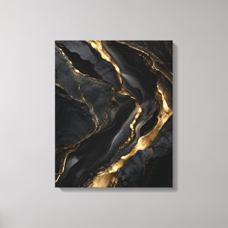 Obsidian Marmer Met Gouden Aderen Canvas Afdruk